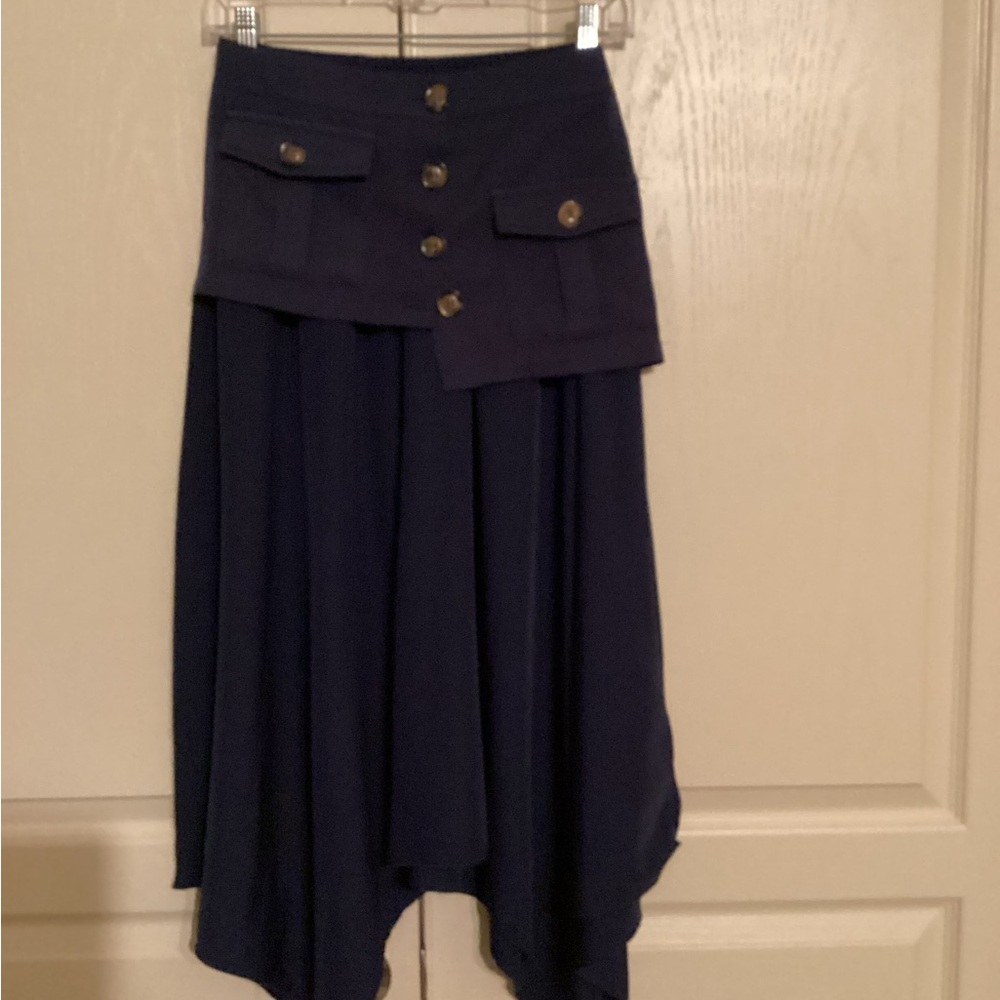 Asymmetrical navy blue skirt